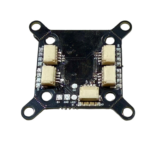 Electronic circuit board with components on a gray grid background