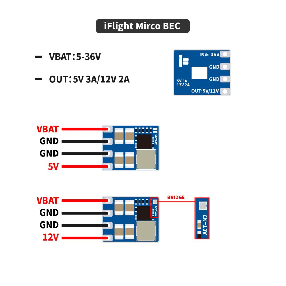 iFlight Micro 2-8S BEC - 5V- 3 Amp / 12V 2 Amp Output